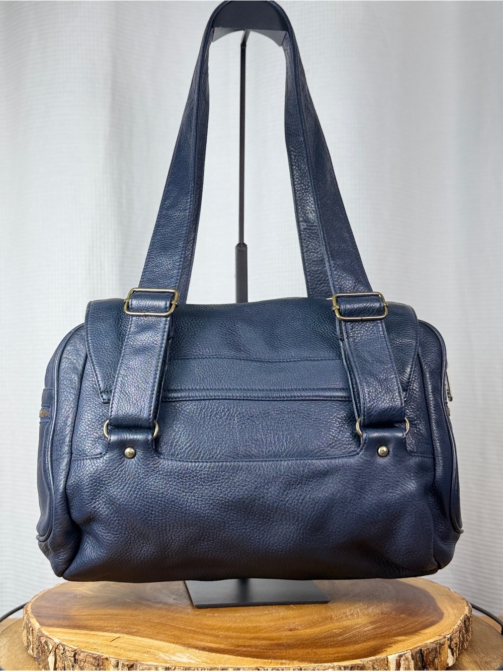 Marc Jacobs Vintage Y2K Navy Leather Satchel Shoulder Bag with Floral Lining EUC - Picture 2 of 14